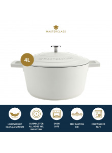 MasterClass 4L Cast Aluminium Casserole Dish, Cream