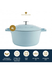 MasterClass 4L Cast Aluminium Casserole Dish, Sky Blue