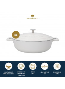MasterClass 4L Cast Aluminium Shallow Casserole Dish, Cream