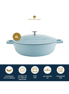 MasterClass 4L Cast Aluminium Shallow Casserole Dish, Sky Blue