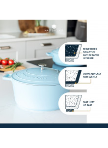 MasterClass 5L Cast Aluminium Casserole Dish, Sky Blue