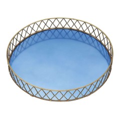 BarCraft Stainless Steel Blue and Brass Finish Serving Tray