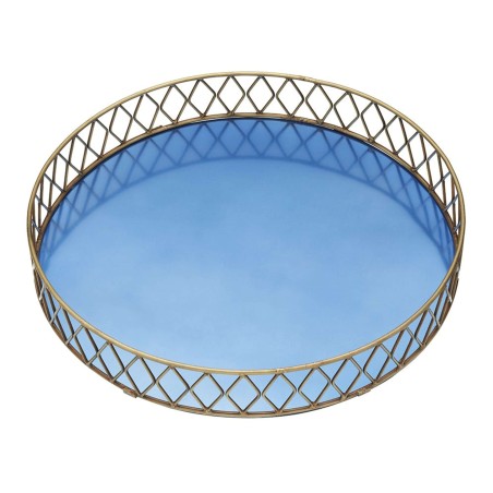 BarCraft Stainless Steel Blue and Brass Finish Serving Tray