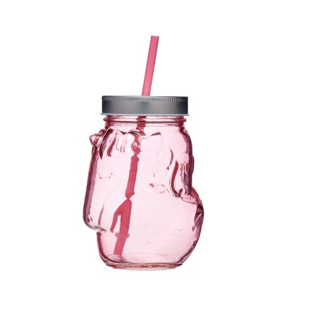 BarCraft Unicorn Pink Glass Drinks Jar with Straw