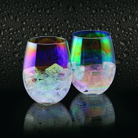 BarCraft Set of Two Iridescent Glass Tumblers