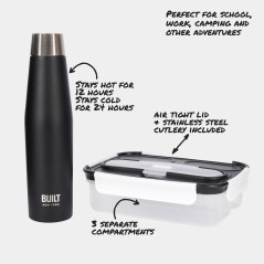 BUILT Apex Insulated Water Bottle and Bento Lunch Box Set (Black)