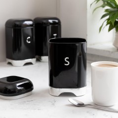 Lovello Three Piece Tea, Coffee and Sugar Tin Canister Set - Midnight Black