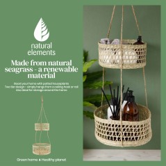 Natural Elements 2-Tier Seagrass Hanging Planter