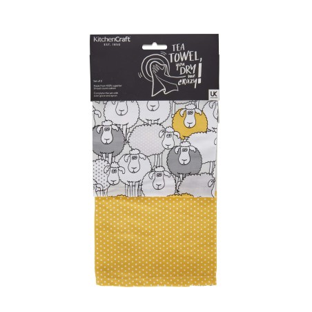 KitchenCraft Set of 2 Yellow Sheep Tea Towels