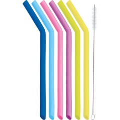 KitchenCraft Set of Six Silicone Straws with Cleaning Brush