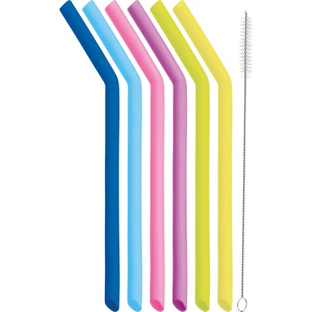 KitchenCraft Set of Six Silicone Straws with Cleaning Brush