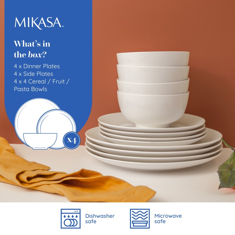 Mikasa Chalk 12 Piece Porcelain Dinner Set White