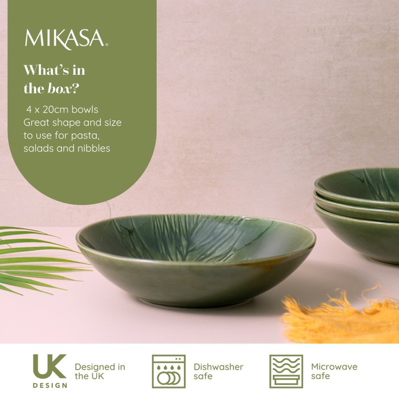 Mikasa Jardin Stoneware 4 Piece Pasta Bowl Set 20cm Green