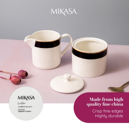 Mikasa Luxe Deco China Sugar Pot and Creamer Set, 245ml, White