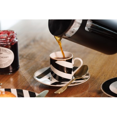 Mikasa Luxe Deco China Espresso Cups and Saucers with Geometric Stripe, Set of 2, 100ml