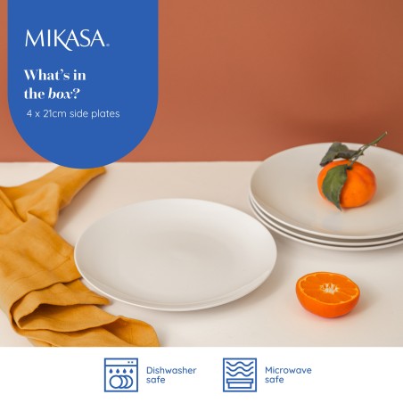 Mikasa Chalk 4-Piece Porcelain Side Plate Set, 21cm, White