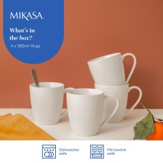 Mikasa Chalk 4-Piece Porcelain Mug Set, 380ml, White