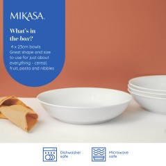 Mikasa Chalk 4-Piece Porcelain Pasta Bowl Set, 23cm, White