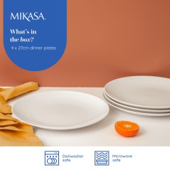 Mikasa Chalk 4-Piece Porcelain Dinner Plate Set, 27cm, White