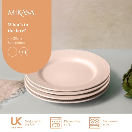 Mikasa Cranborne 4-Piece Stoneware Side Plate Set, 21cm, Cream