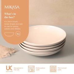 Mikasa Cranborne 4-Piece Stoneware Pasta Bowl Set, 24cm, Cream