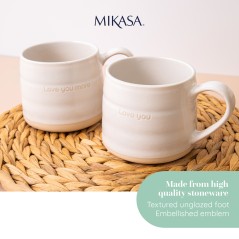 Mikasa Farmhouse 'Love You' Stoneware Mugs, Set of 2, 380ml, White
