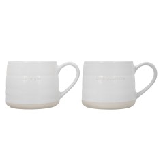 Mikasa Farmhouse 'Love You' Stoneware Mugs, Set of 2, 380ml, White