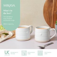 Mikasa Farmhouse Heart Stoneware Mugs, Set of 2, 380ml, White