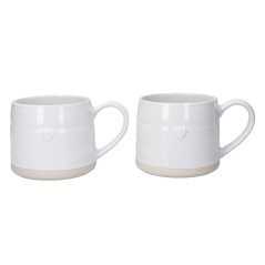 Mikasa Farmhouse Heart Stoneware Mugs, Set of 2, 380ml, White