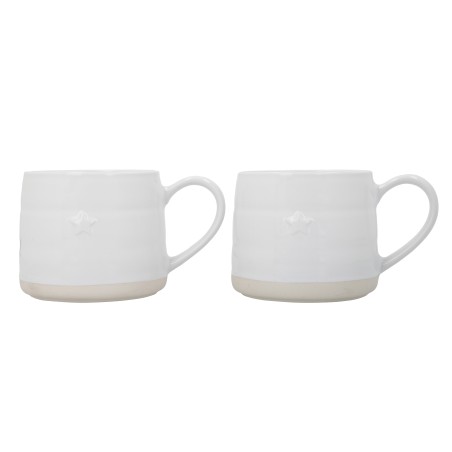 Mikasa Farmhouse Star Stoneware Mugs, Set of 2, 380ml, White