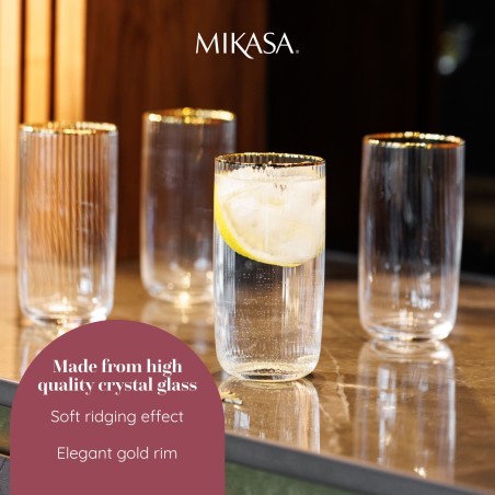 Mikasa Sorrento 4-Piece Crystal Highball Glass Set, 510ml