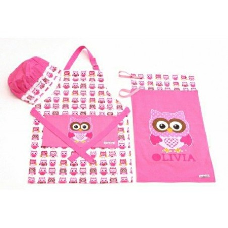 SmileKidz Children's Pink Olivia Owl Apron, Chef's Hat & Tea Towel Textile Gift Set