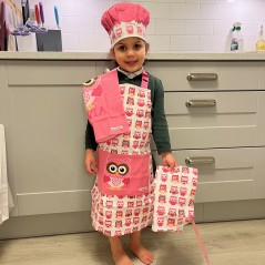 SmileKidz Children's Pink Olivia Owl Apron, Chef's Hat & Tea Towel Textile Gift Set
