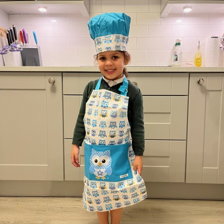 SmileKidz Children's Blue Ollie Owl Apron, Chef's Hat & Tea Towel Textile Gift Set