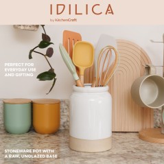 KitchenCraft Idilica Stoneware Utensil Holder, Cream