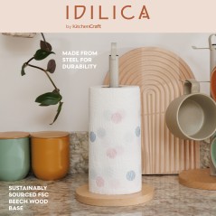 KitchenCraft Idilica Metal Kitchen Roll Holder with Beechwood Base