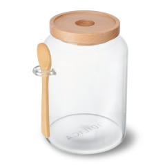 KitchenCraft Idilica Glass Storage Jar with Beechwood Lid and Bamboo Spoon, 1200ml