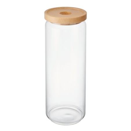 KitchenCraft Idilica Glass Storage Jar with Beechwood Lid, 1300ml