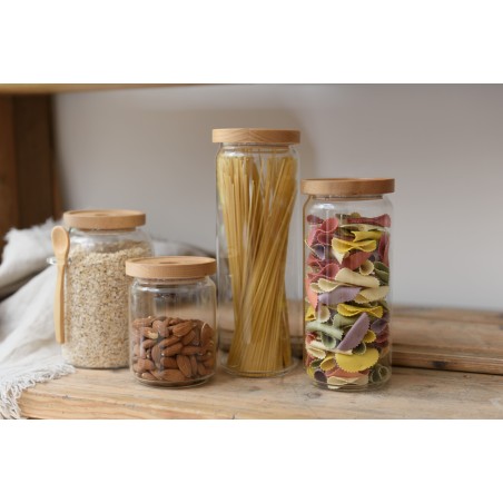 KitchenCraft Idilica Glass Storage Jar with Beechwood Lid, 1300ml