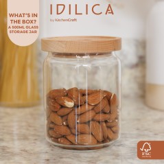 KitchenCraft Idilica Glass Storage Jar with Beechwood Lid, 500ml