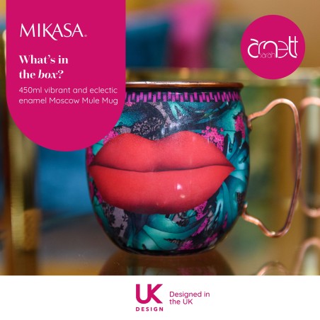 Mikasa x Sarah Arnett Stainless Steel Moscow Mule Mug, 450ml, Lips