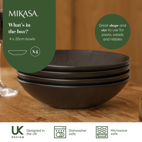 Mikasa Jardin Midnight 4-Piece Stoneware Pasta Bowl Set, Black
