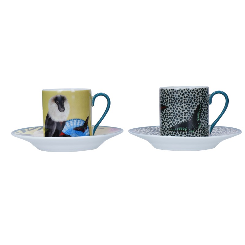 Mikasa x Sarah Arnett Porcelain Espresso Cups and Saucers, Set of 2, 85ml