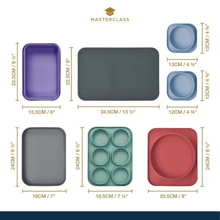 MasterClass Silicone Bakeware Set Made From Non-Toxic, Non-Stick, Heat Resistant Silicone, 7 Piece